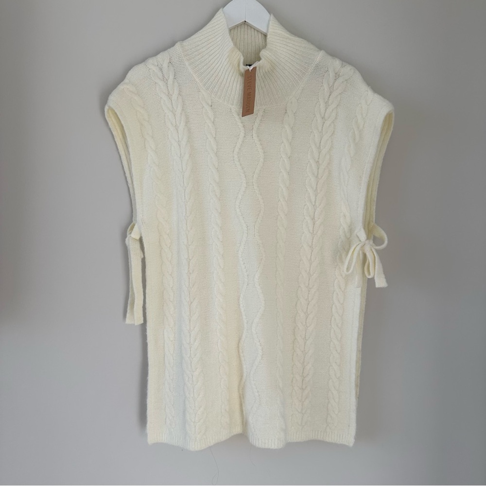 Steve Madden Cream Cable Knit Sleeveless Sweater Vest Layer Warm Cozy Top Medium - Picture 3 of 12